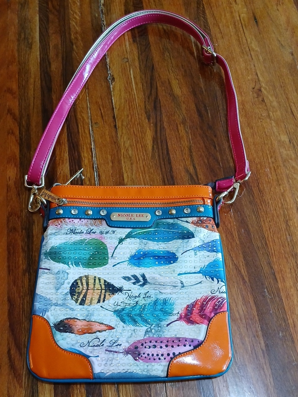 Nicole Lee Feather Crossbody Bag Purse